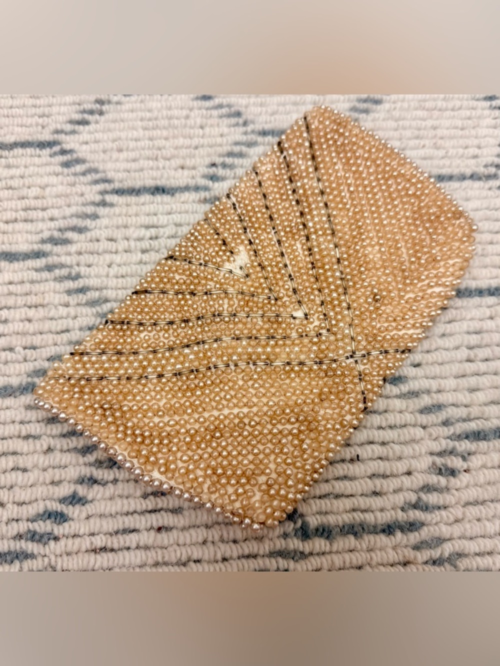 RICCI Vintage 50’s/60’s Creamy Faux Pearl Chevron Beaded Envelope Clutch Purse - Picture 7 of 16